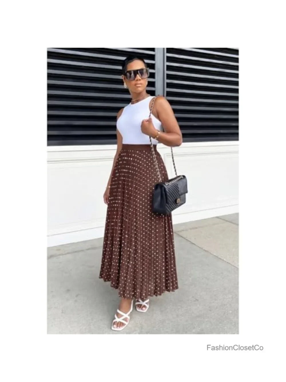 Women Pleated Maxi Skirt High Rise Polka Dot Long Skirt